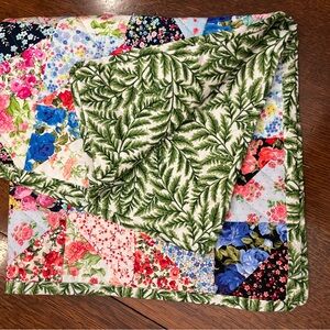 Hand Crafted Floral and Leaf Car Quilt - Green, Blue, Pink